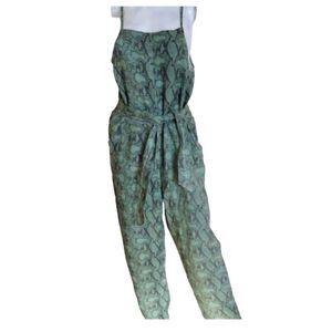 Blank NYC Jumpsuit‎ Womans M Green Linen Snake Skin One Piece Animal Print New